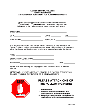 Illinois Central College Direct Deposit Authorization
