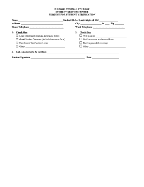 Illinois Central College Student Verification Request