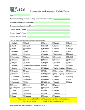 Transportation Languages Update Form