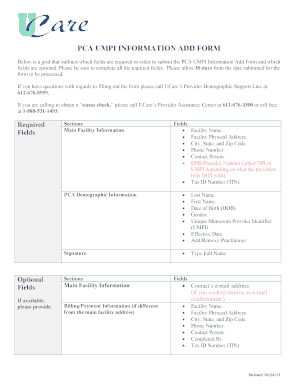 PCA UMPI Information Add Form