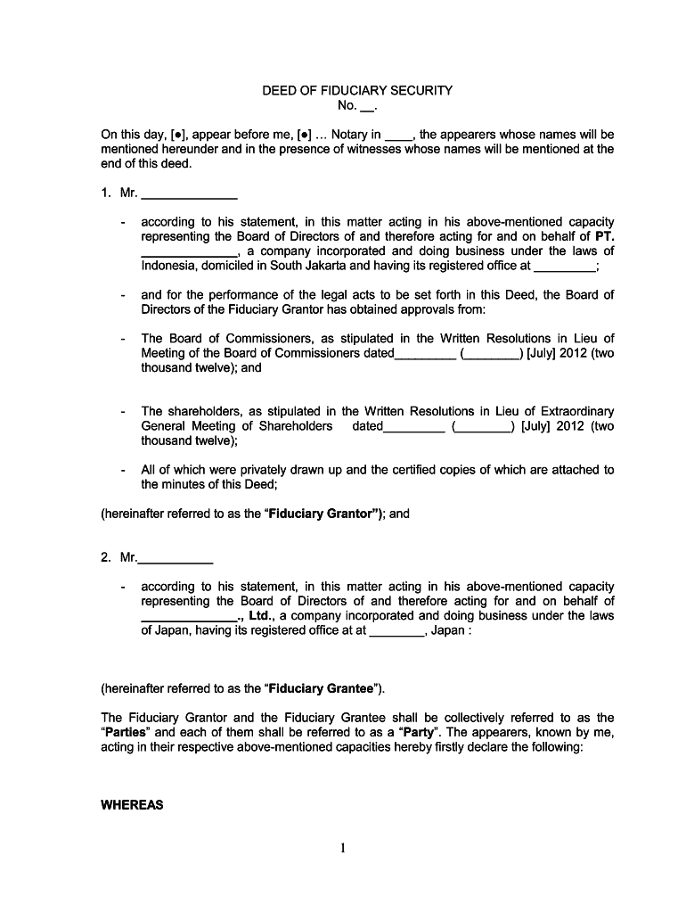 Fillable Online DEED OF FIDUCIARY SECURITY FORM Fax Email Print pdfFiller
