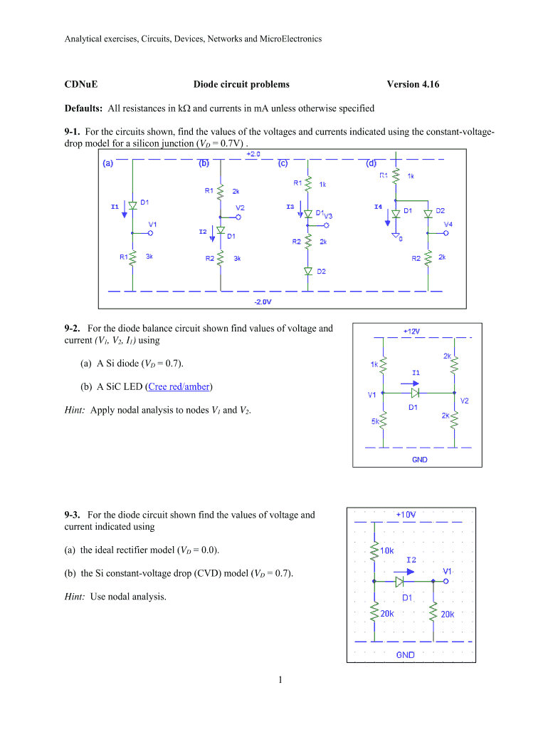 Fillable Online 1 CDNuE Diode circuit problems Version 4.16 Defaults