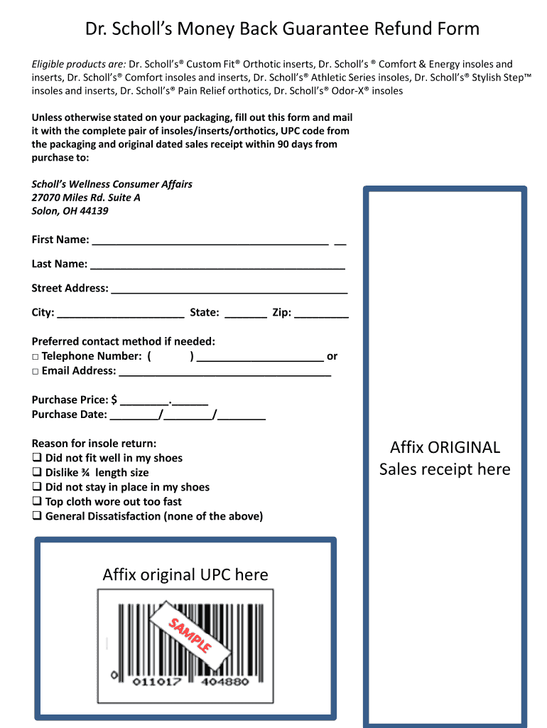 pdf dr scholl s money back guarantee refund form fill and sign printable template online us legal forms