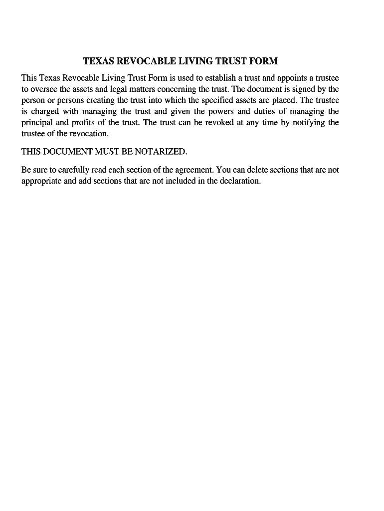 Fillable Online This Texas Revocable Living Trust Form is used to ...