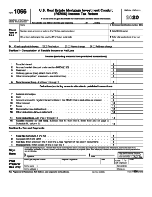2020 Form 1066. U.S. Real Estate Mortgage Investment Conduit (REMIC) Income Tax Return