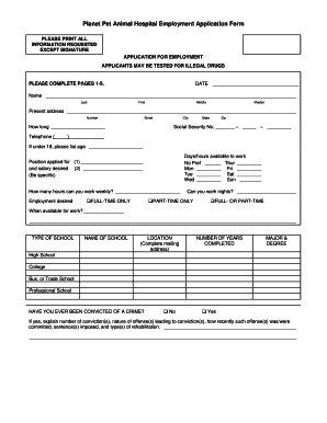 Fillable Online Planet Pet Animal Hospital Employment Application Form Fax  Email Print - pdfFiller