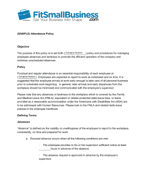 (SAMPLE) Attendance Policy Objective The purpose of this ...