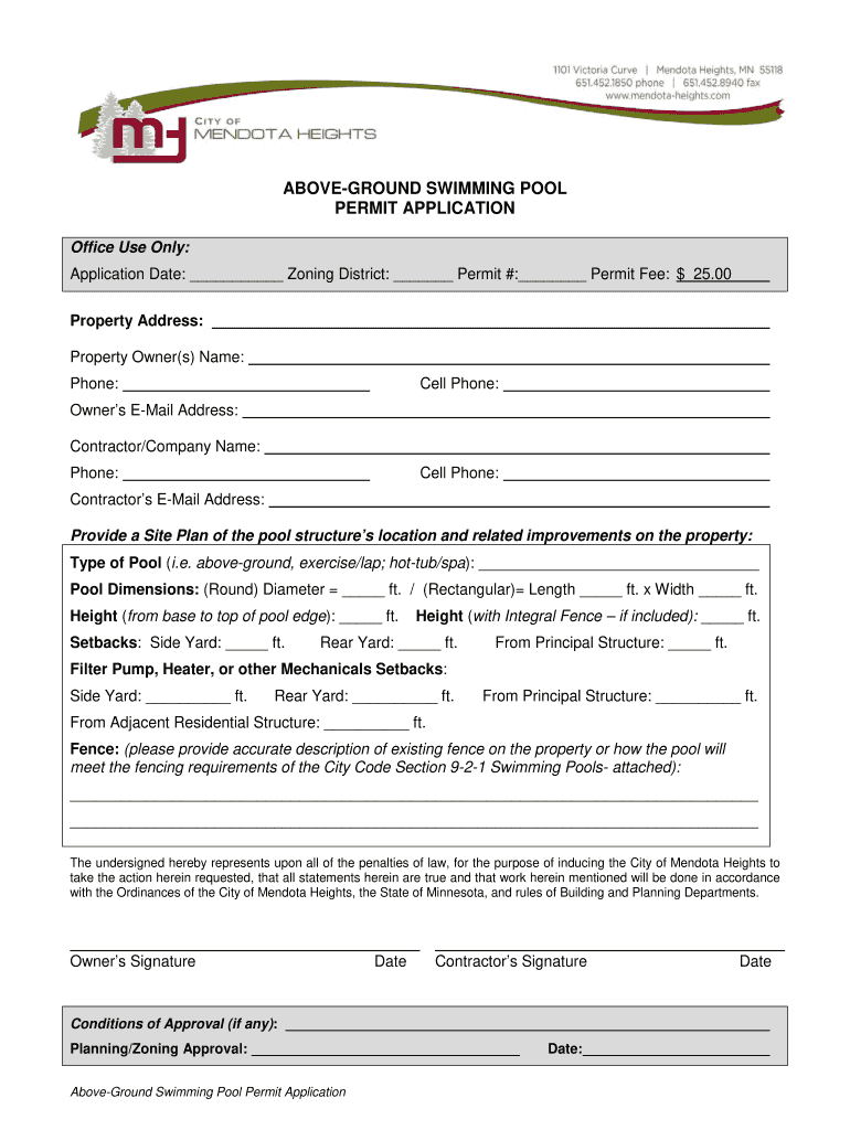 Fillable Online AboveGround Swimming Pool Permit Application Mendota