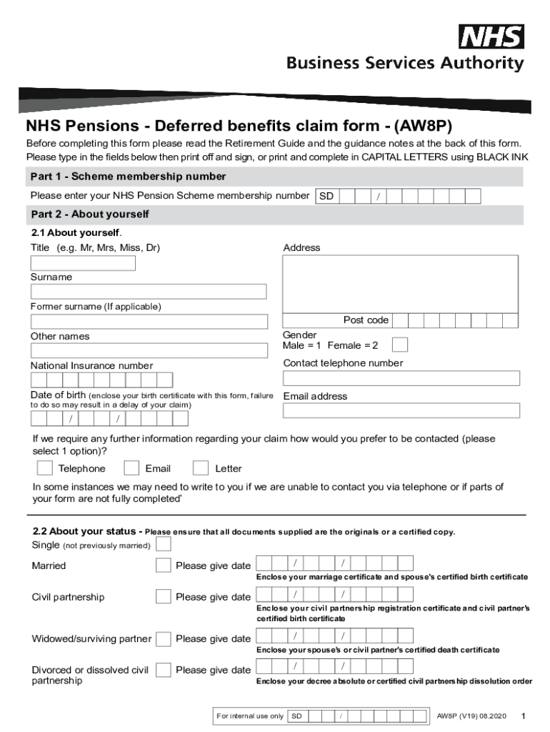 2020 2022 Form Uk Nhs Aw8p Fill Online Printable Fillable Blank Free 