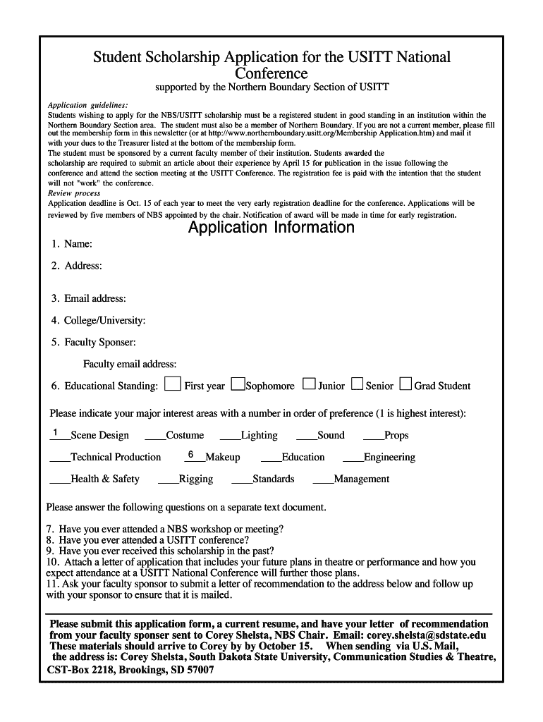 Student Scholarship Application for the USITT National Conference Preview on Page 1