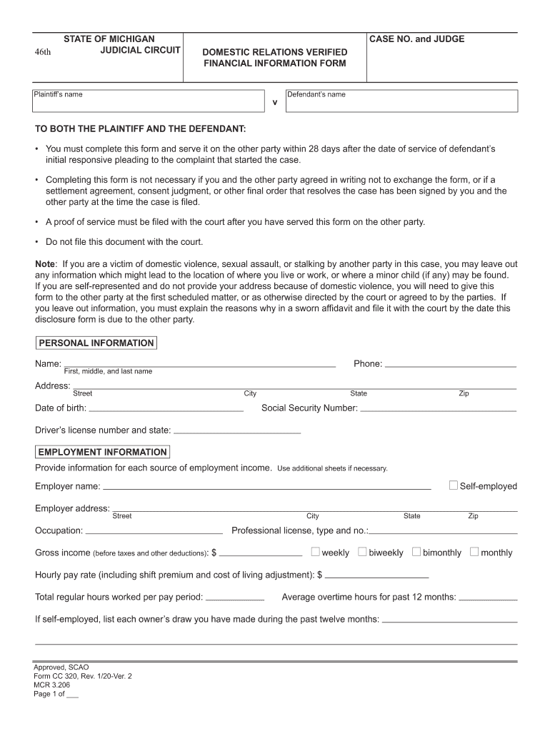 domestic relations verified financial information form Preview on Page 1