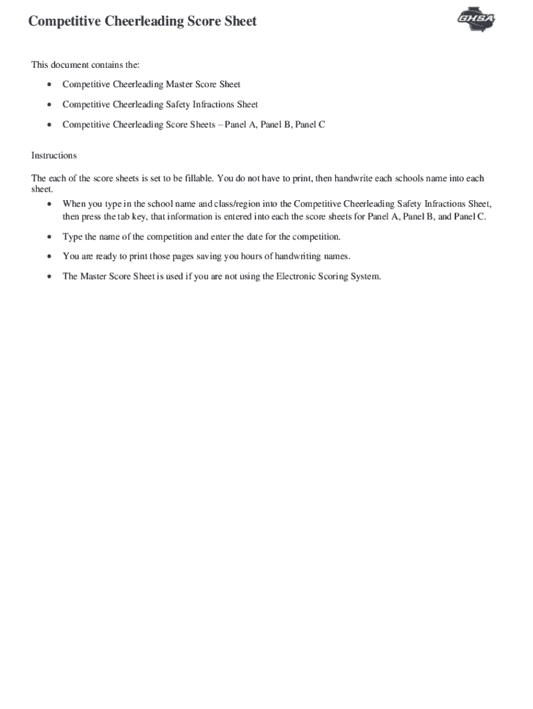 Fillable Online Competitive Cheerleading Score Sheet Fax Email Print pdfFiller