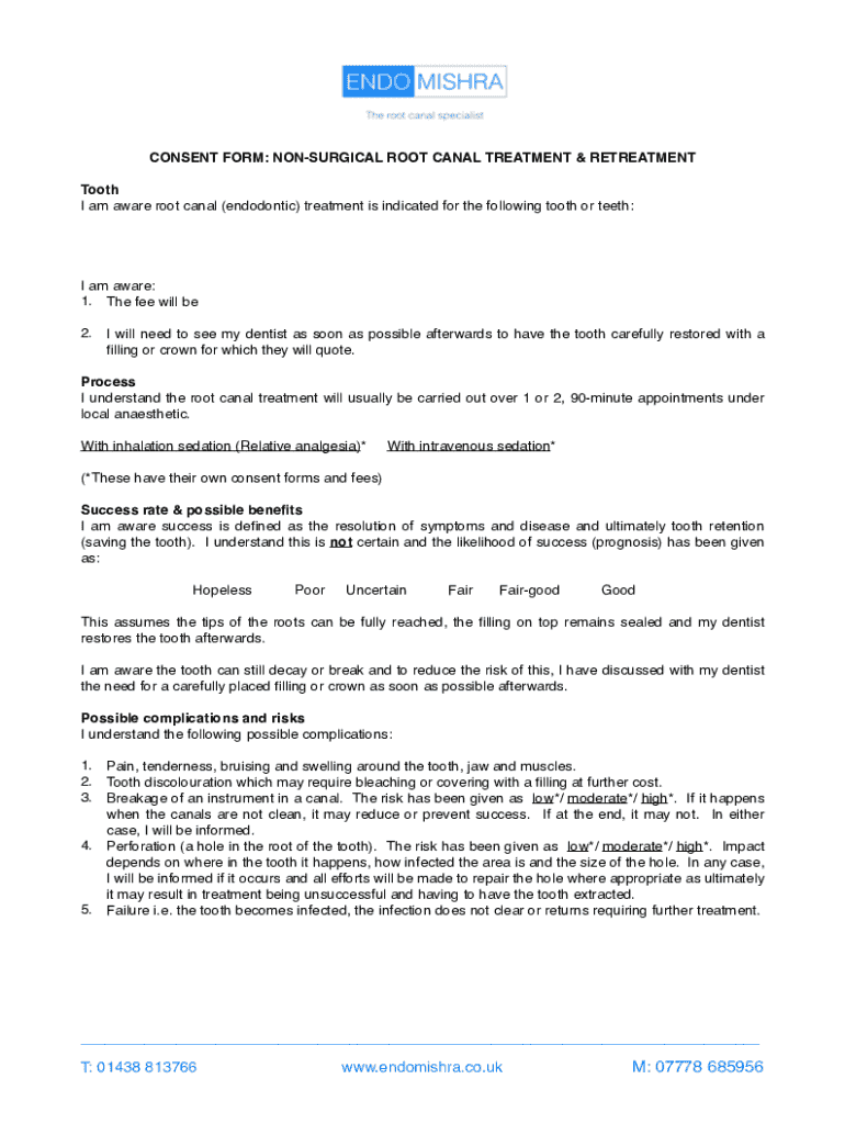 Fillable Online Consent form Nonsurgical root canal treatment