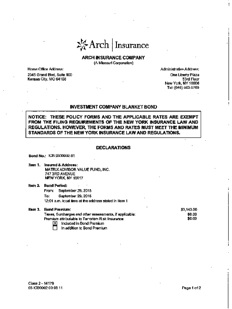 Fillable Online 1K Arch Insurance Fax Email Print pdfFiller
