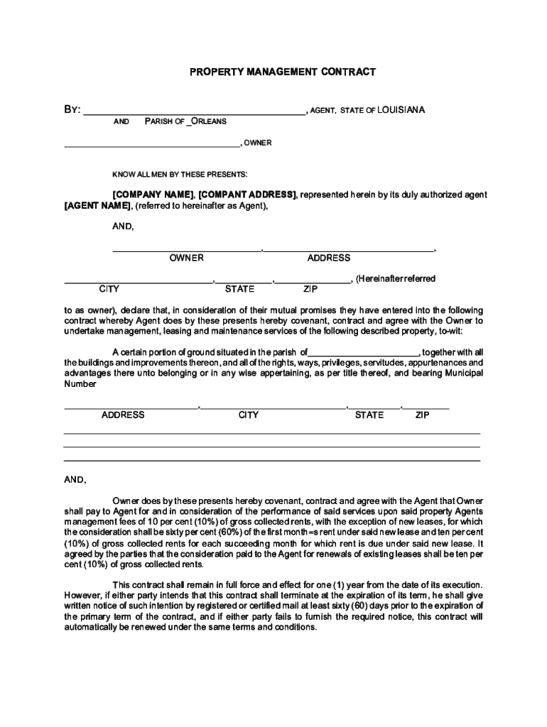 Louisiana Property Management Agreement Residential Real Estate Management Agreement Contract Preview on Page 1