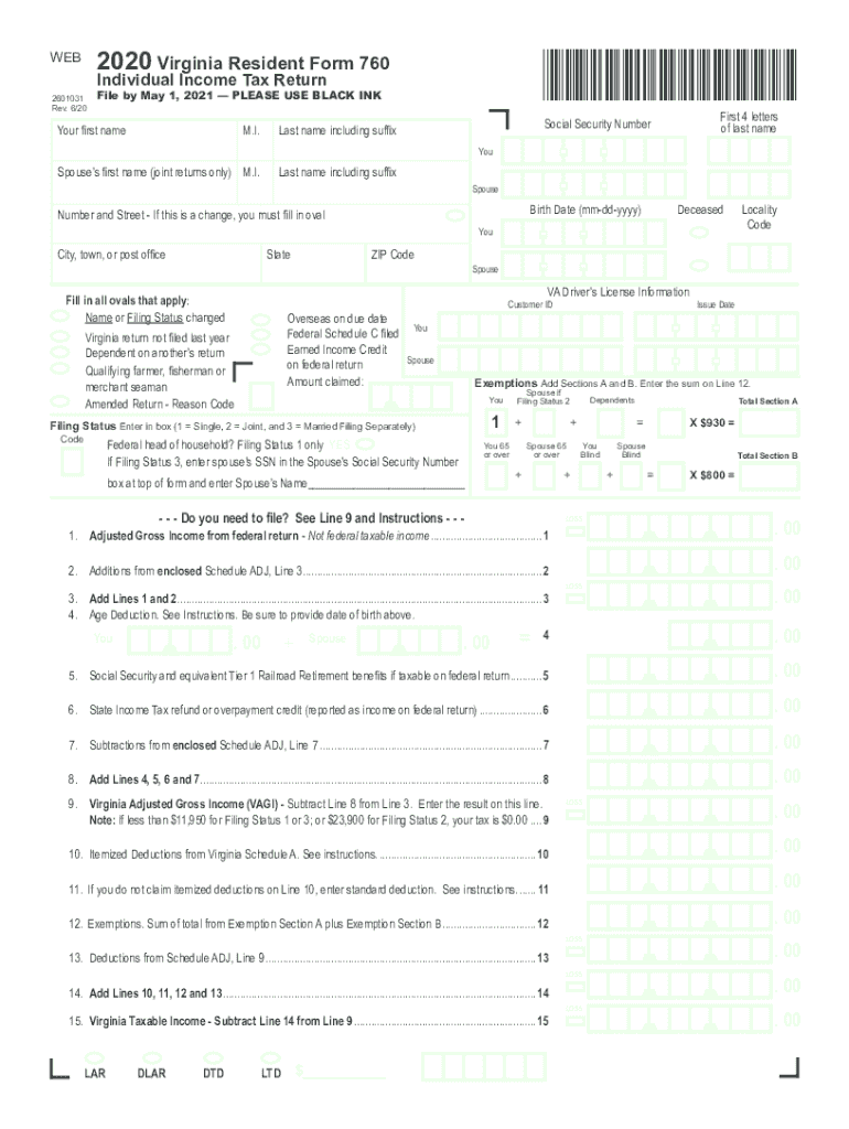 2020 virginia resident form 760 Preview on Page 1