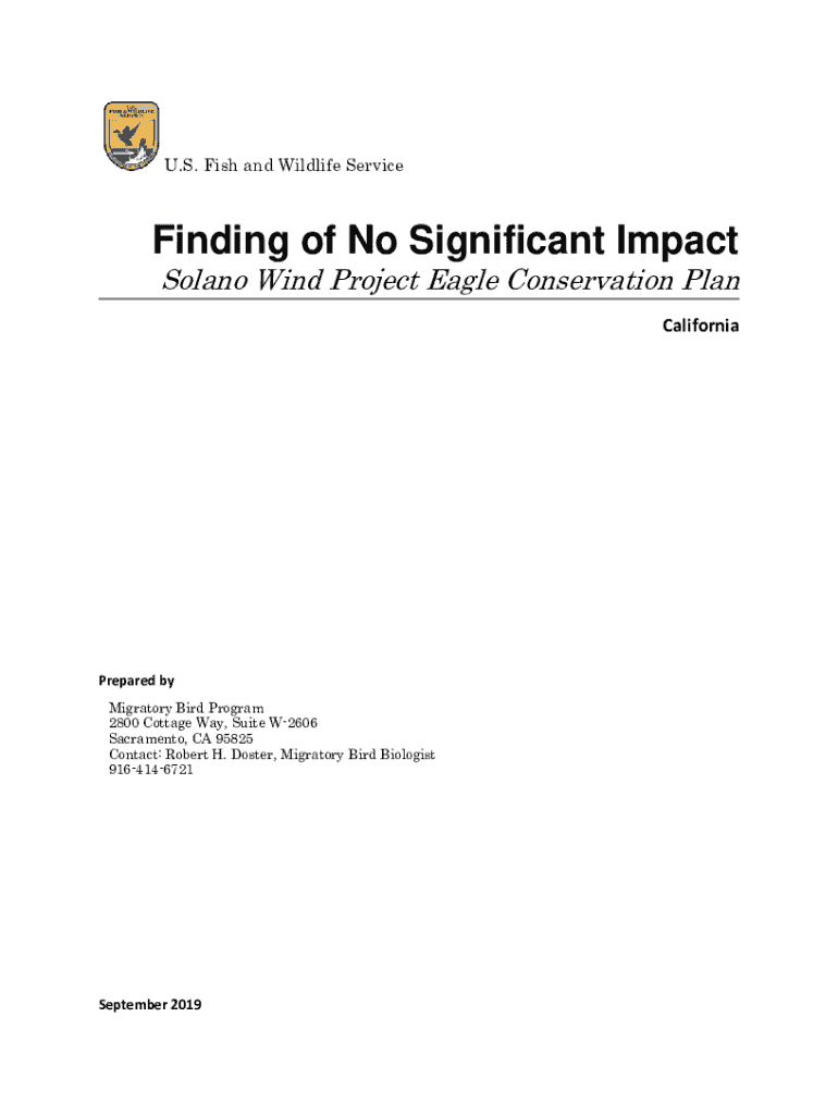 Fillable Online Solano Wind Project Eagle Conservation Plan Finding of No Fax Email Print