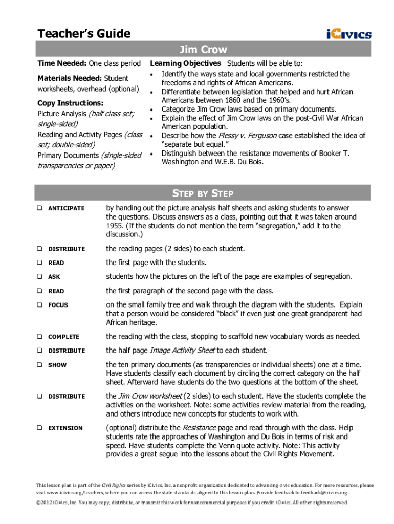 Icivics Jim Crow Answer Key Fill Online, Printable, Fillable, Blank pdfFiller