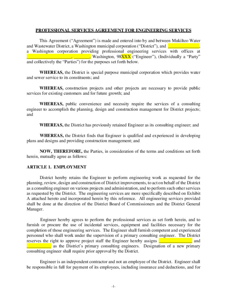 Fillable Online Agreement Mukilteo Water and Wastewater District Fax