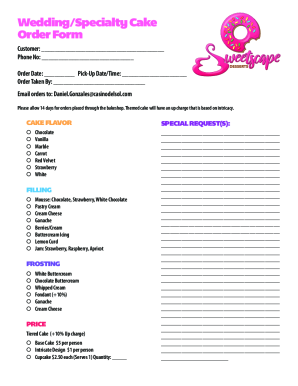Wedding/Specialty Cake Order Form