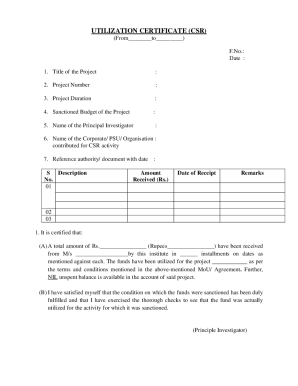 Utilization certificate (csr)