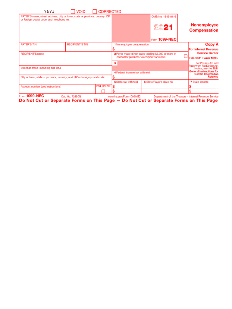 2021 Form IRS 1099 NEC Fill Online Printable Fillable Blank PdfFiller