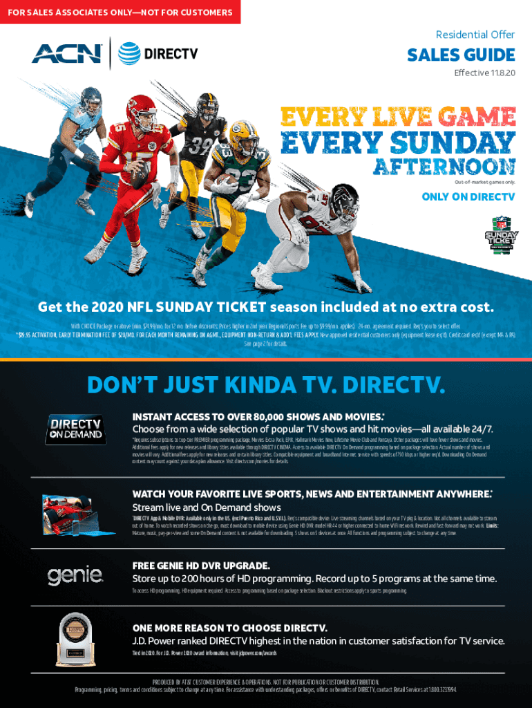 Fillable Online DIRECTV Choice Package - 185+ Channels, NFL SUNDAY ...