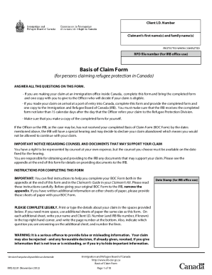 Basis of Claim Form