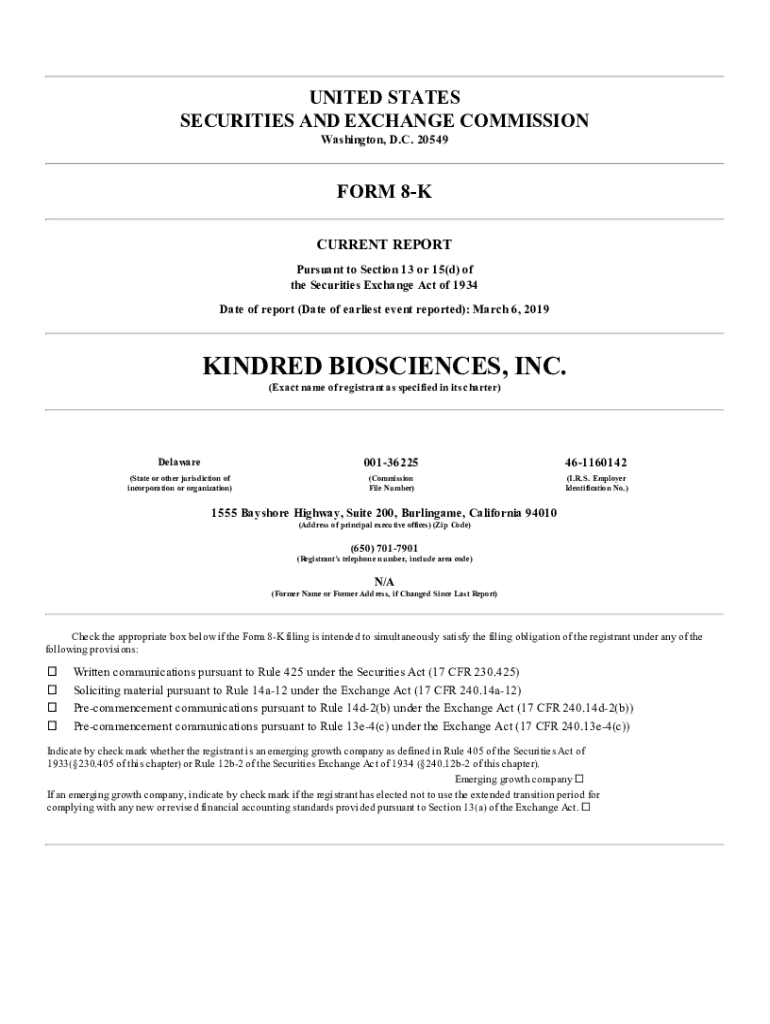 Fillable Online 6 Kindred Biosciences, Inc. Fax Email Print pdfFiller