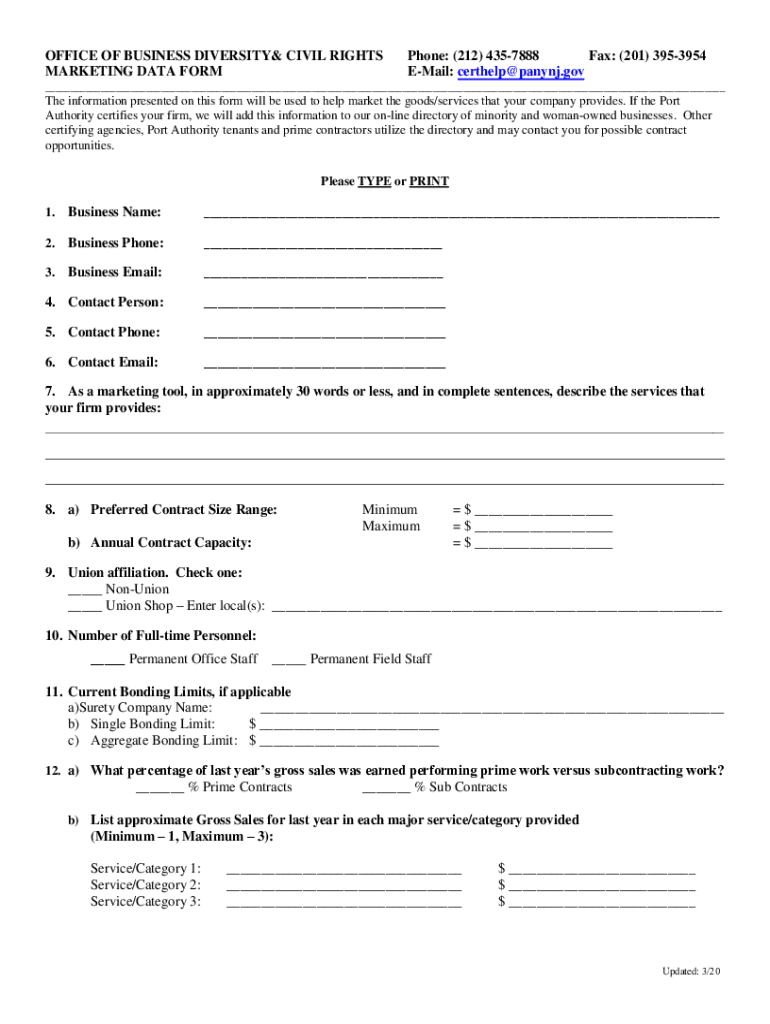 395-3954 MARKETING DATA FORM Phone Preview on Page 1