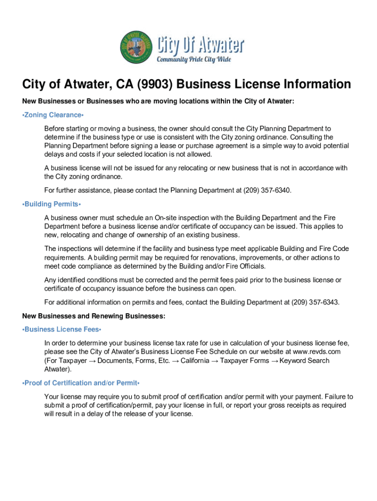 Fillable Online City Of Atwater Business License Fill Online