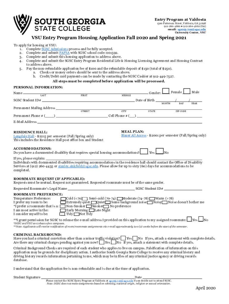 Fillable Online email sgscep.vsusgsc.edu University Center, VSU VSU