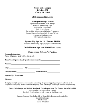 Sponsorship Form - Silver Creek Little League