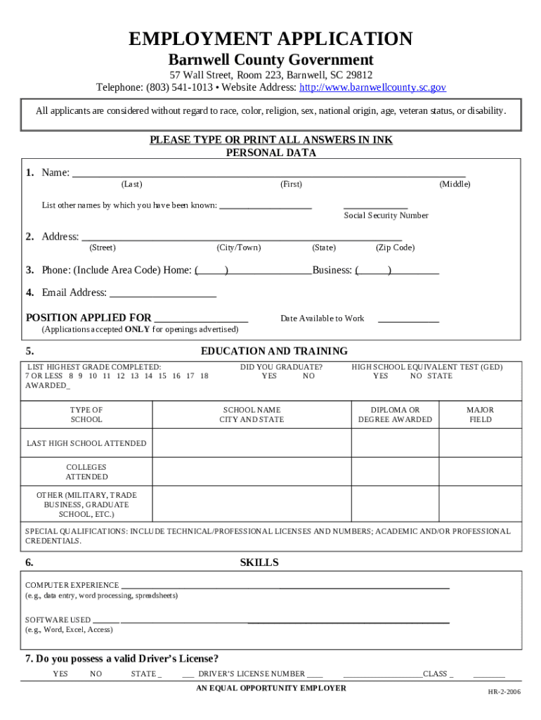 Barnwell County Government Doc Template pdfFiller