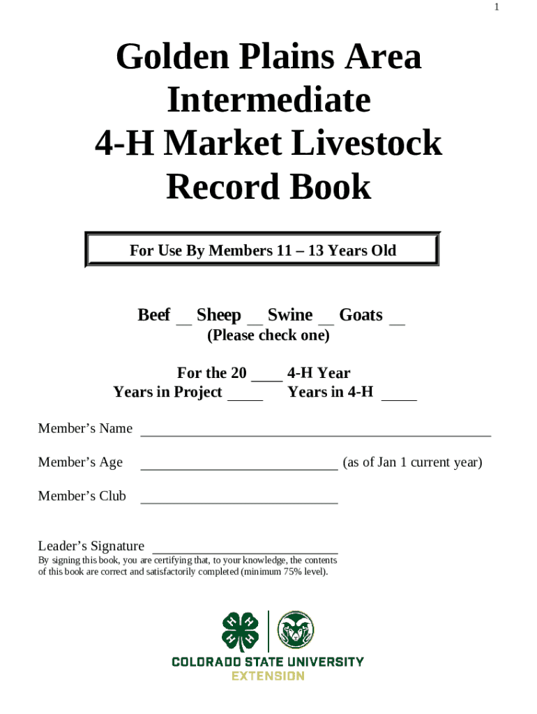 4 H Market Livestock Record Book Doc Template PdfFiller