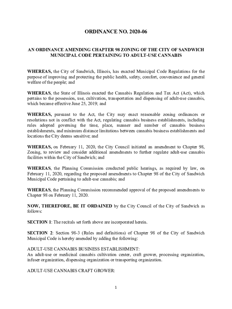 Fillable Online AN ORDINANCE AMENDING CHAPTER 98 ZONING OF THE CITY OF