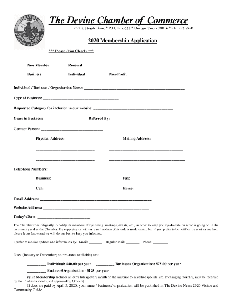 Fillable Online Fillable Online The Greater Devine Chamber of Commerce