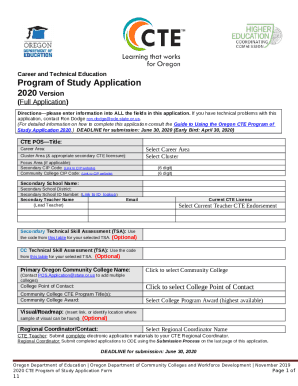 Oregon CTE Program of Study Application - 2020