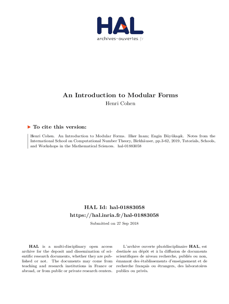 Fillable Online hal inria An Introduction to Modular Forms. Mathematics