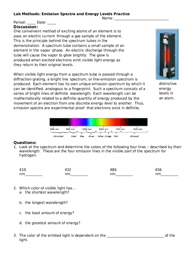 Emission Spectra And Energy Levels Worksheet Answers Doc Template