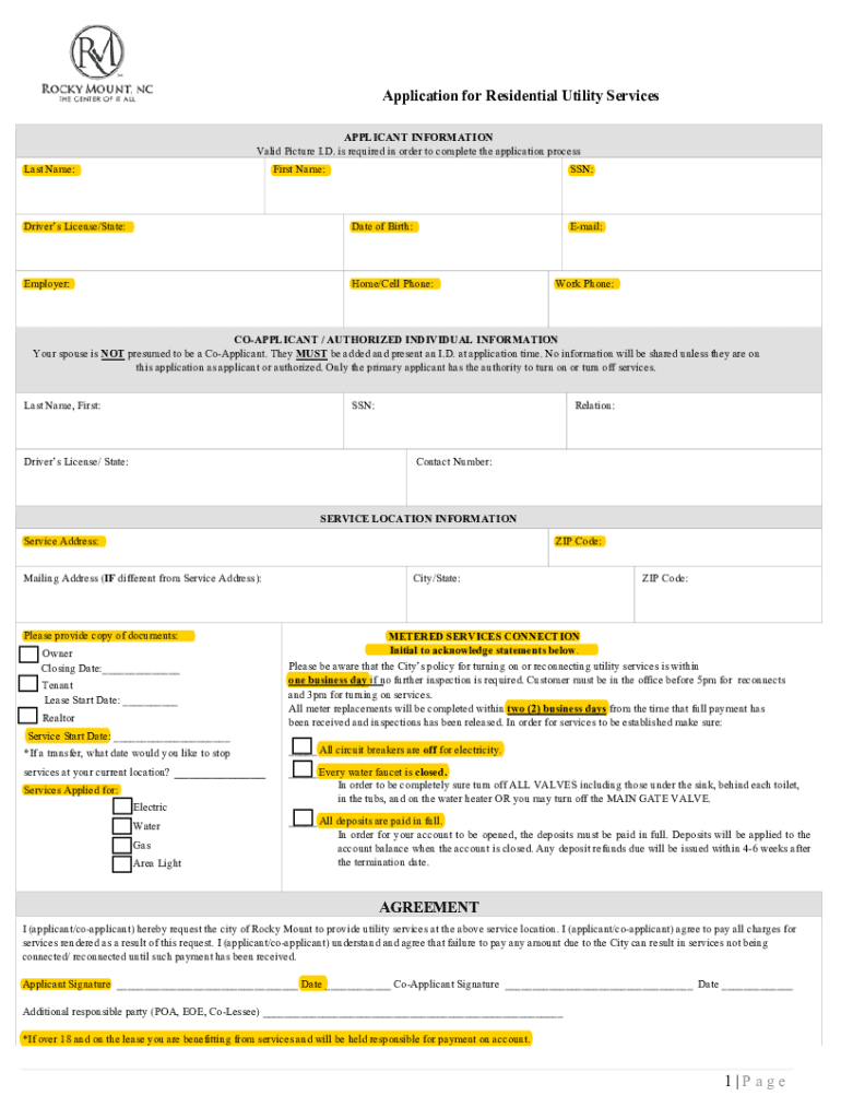 city of rocky mount utilities application Preview on Page 1