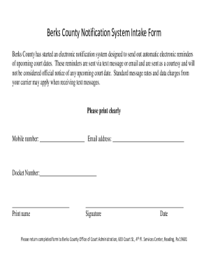 Fillable Online Berks County Notification System Intake Form Fax Email ...