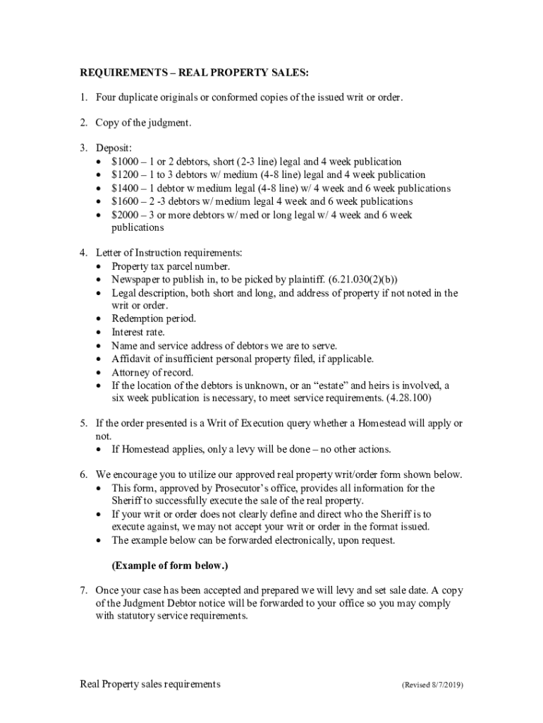 Fillable Online clark wa REQUIREMENTS REAL PROPERTY SALES Fax Email