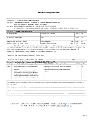 Fillable Online Instructions for completing Medical Exemption Form: Fax ...