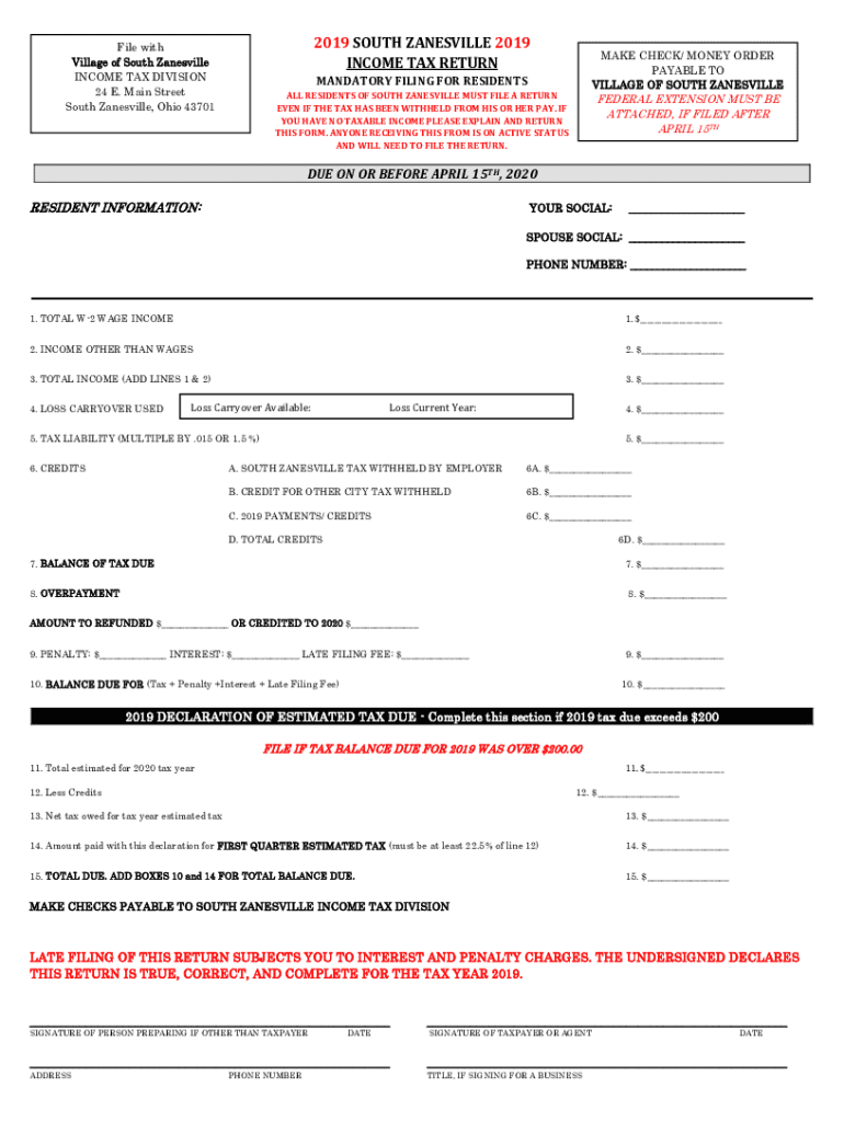 Fillable Online Tax village of south zanesville Fax Email