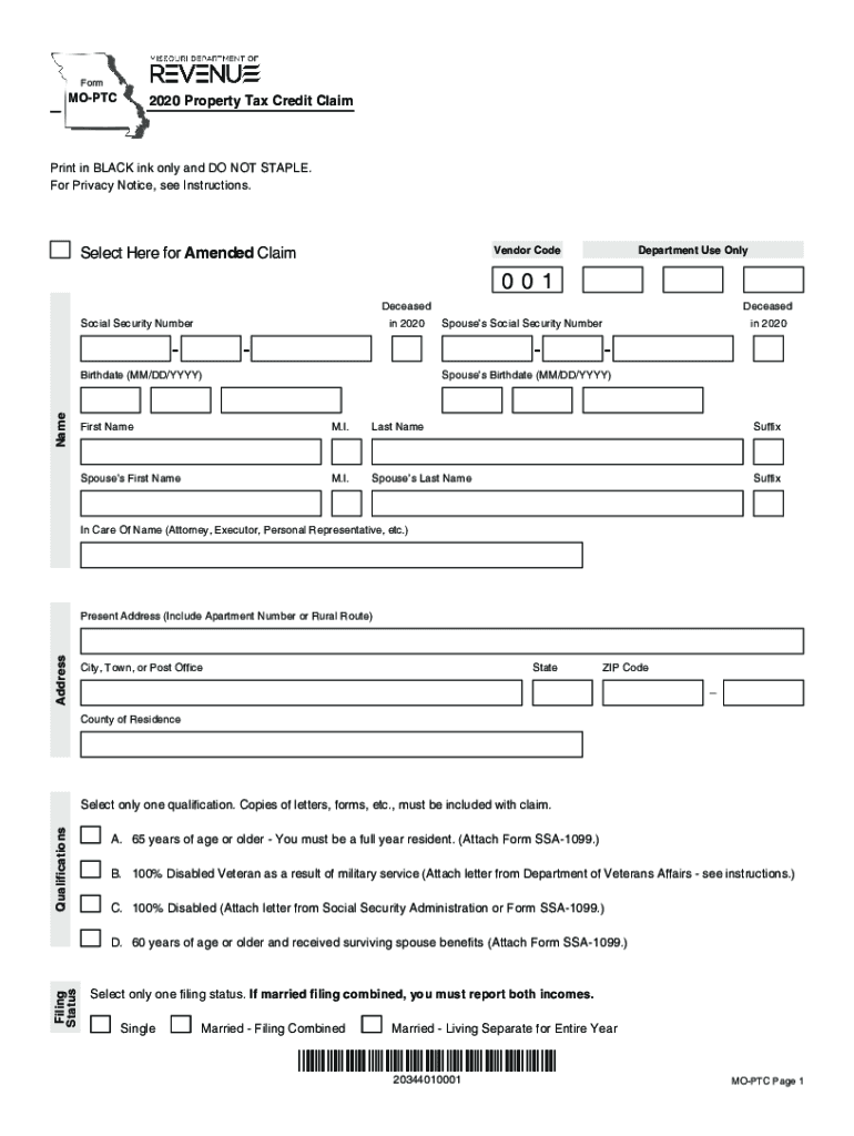 mo ptc 2020 fillable form Preview on Page 1
