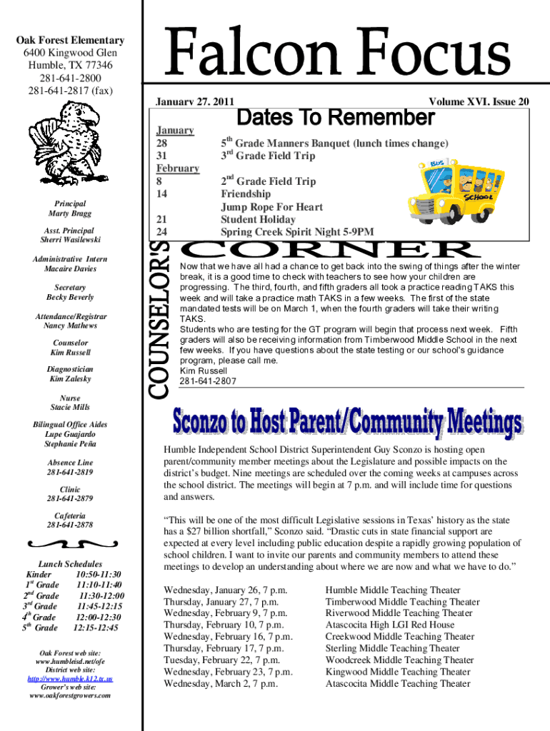 Fillable Online Oak Forest (es) / Calendar - Humble Independent School  District Fax Email Print - pdfFiller