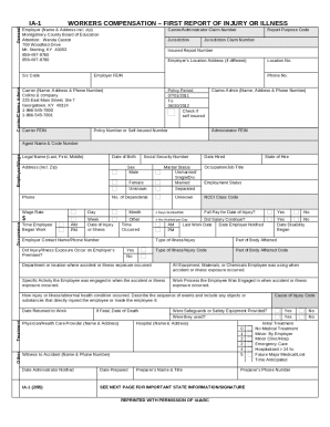 IA-1WORKERS COMPENSATION - FIRST REPORT OF INJURY OR ILLNESS