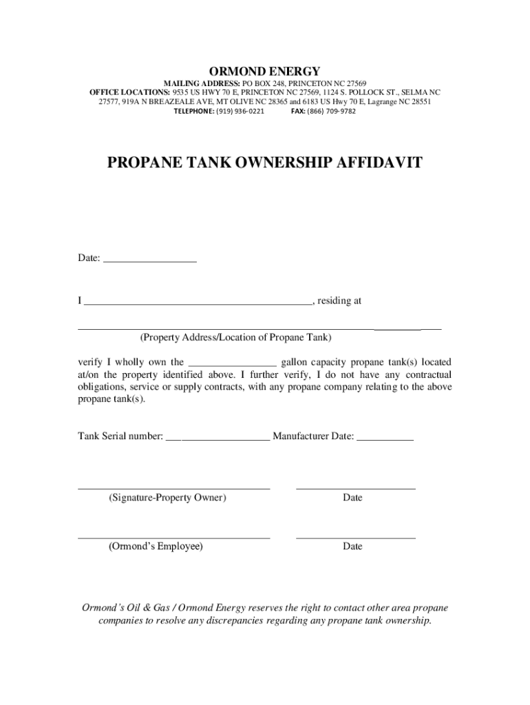 propane tank ownership form Preview on Page 1