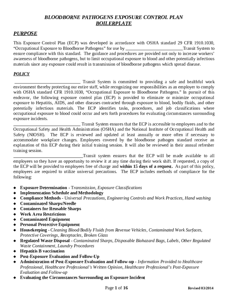 Osha Exposure Control Plan Template Doc Template PdfFiller